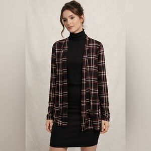 Women’s Plaid Long Sleeve Open Front Cardigan with Pockets - Size Medium NWT